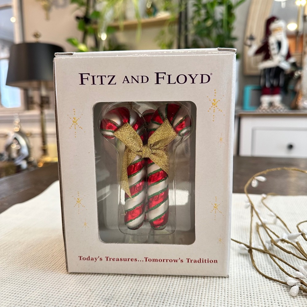 Fitz and Floyd Candylane‎ Candy Cane glass ornament NEW Vintage Rare